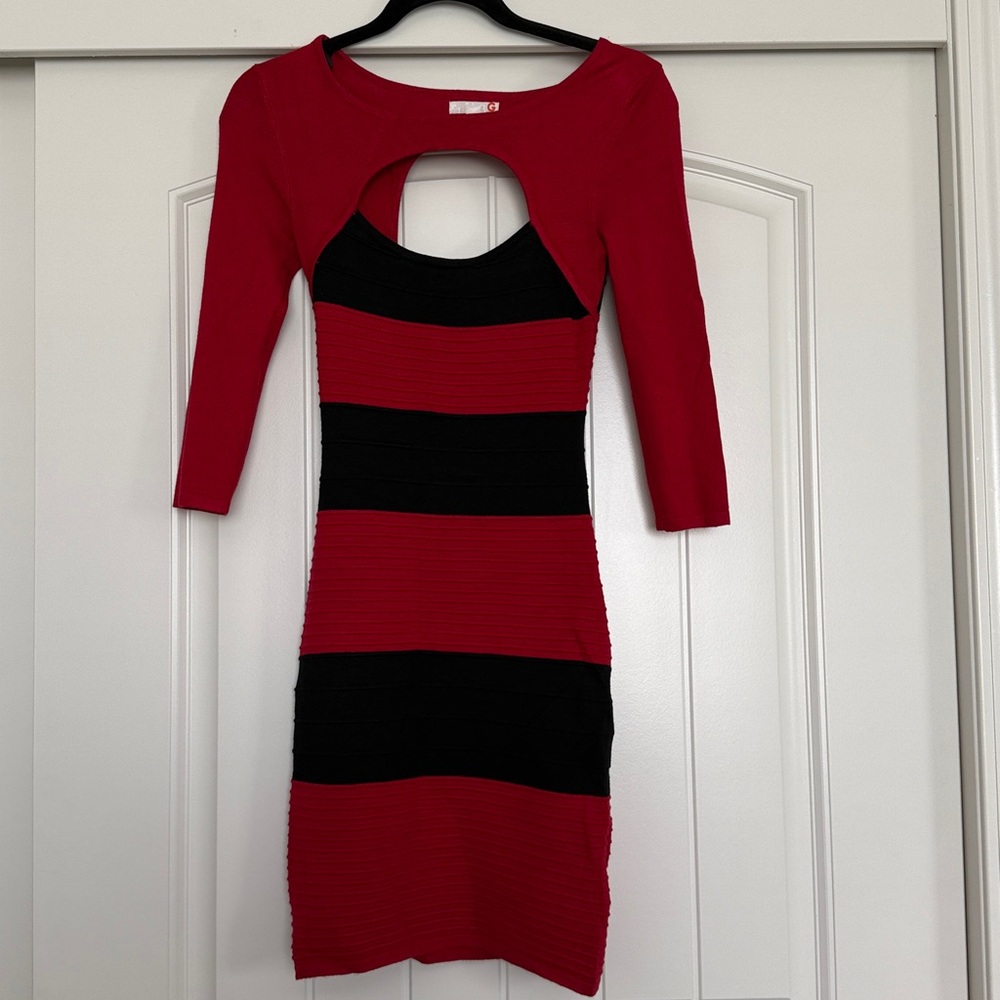 G by Guess- Red and Black Striped Dress